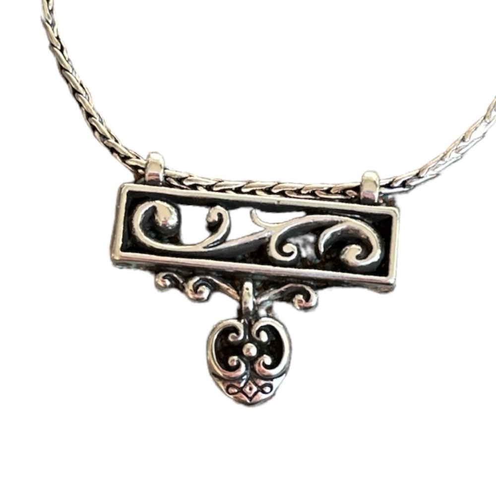 EUC - Brighton Retired Dangling Heart deco Lace Pendant Necklace